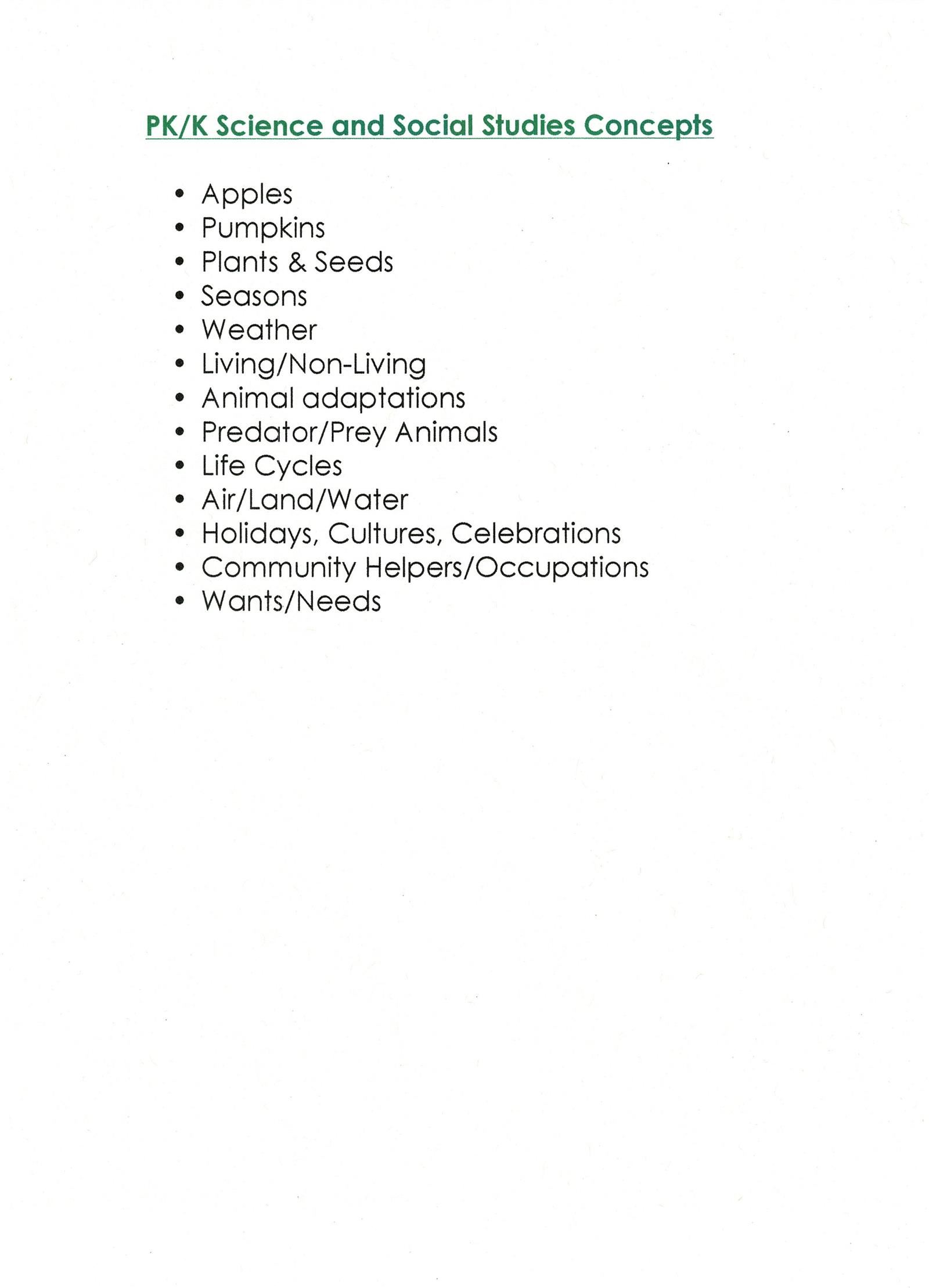 PK/K Science and Social Studies