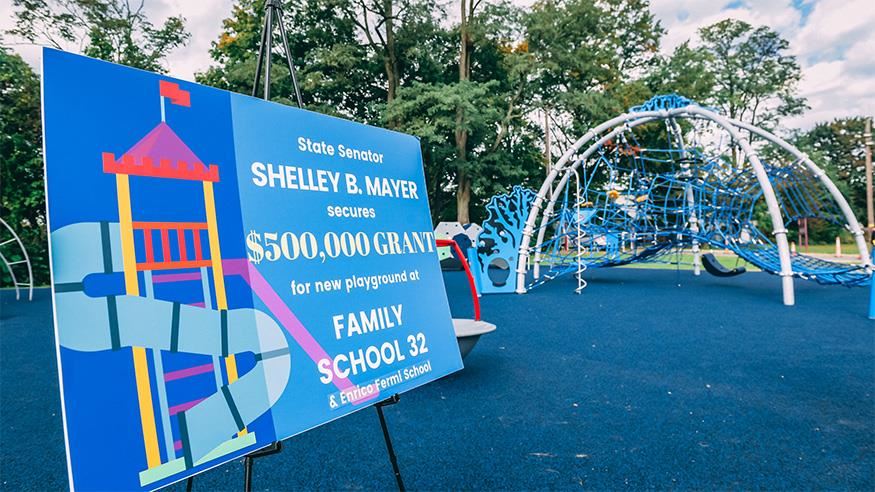State Senator Shelley Mayer secured a $500,000 grant for two new playgrounds for Family School 32 and the Enrico Fermi School 