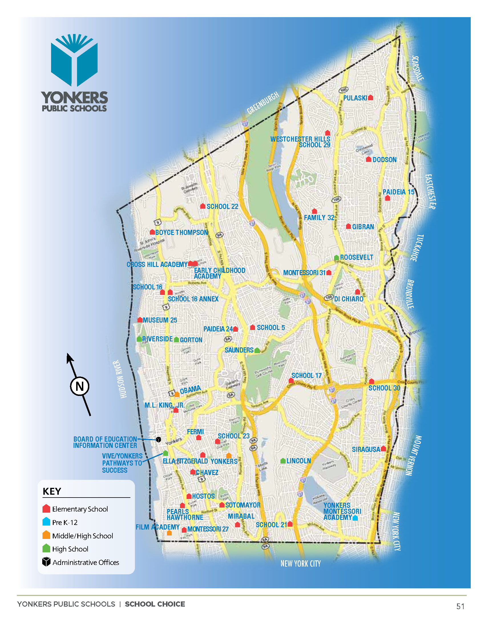 This is a static map of the Yonkers Public Schools